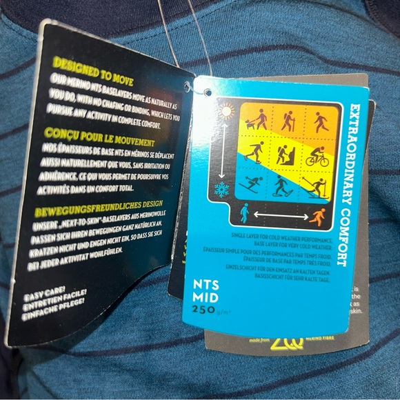 Smartwool Merino Wool Men’s Large 250 G Next To Skin Base Layer Crew Blue NEW - Picture 7 of 11